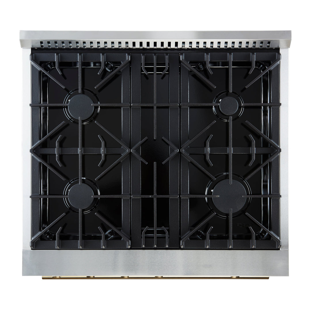 Marco 30-inch Gas Range Black &amp; Antique Brass Design, 4 Burners 37,000 BTU, 4.32 cu.ft. Convection Oven