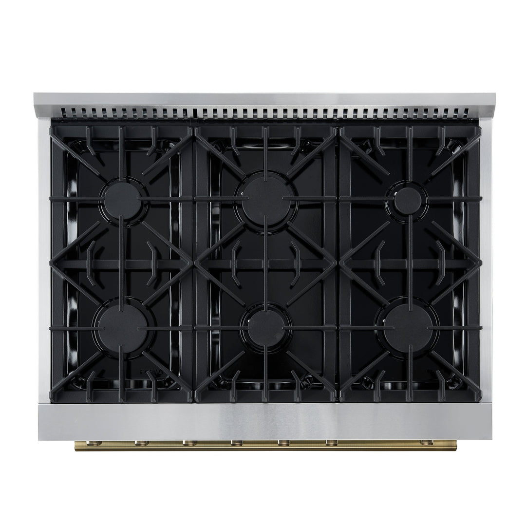 Marco 36-Inch Gas Range Black &amp; Antique Brass Design, 6 Burners 67,000 BTU, 5.36 cu.ft. Convection Oven