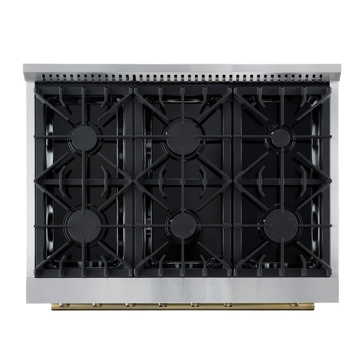 Marco 36-Inch Gas Range Black &amp; Antique Brass Design, 6 Burners 67,000 BTU, 5.36 cu.ft. Convection Oven