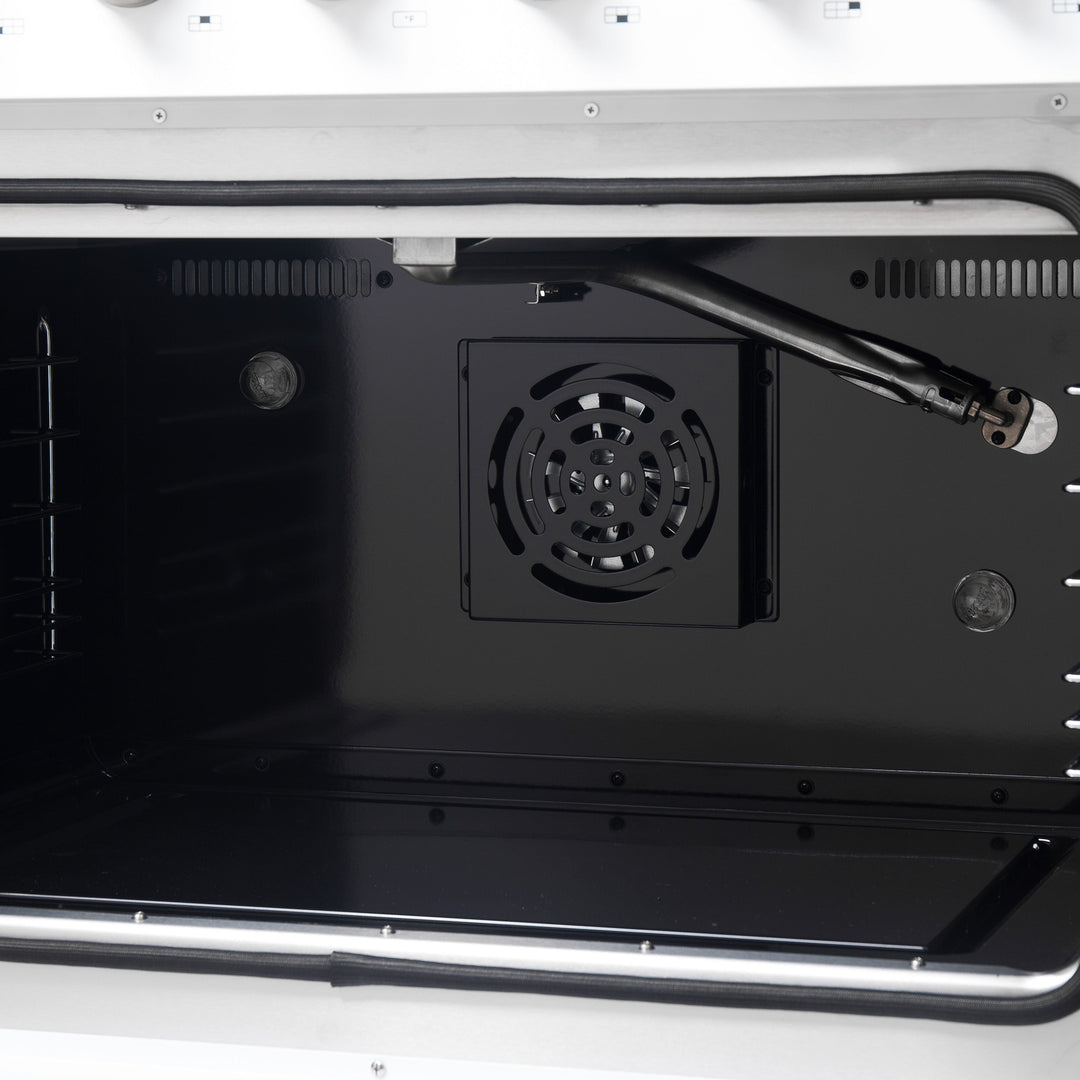 Forno Galiano 36-inch French Door Gas Range White and Antique Brass Design, 6 Sealed Burners 83,000 BTU, 5.36 cu.ft. Convection Oven