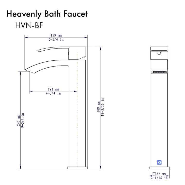 ZLINE Autograph Edition Heavenly Single Handle Vessel Sink Bath Faucet Matte Black (HVN-BF-MB)