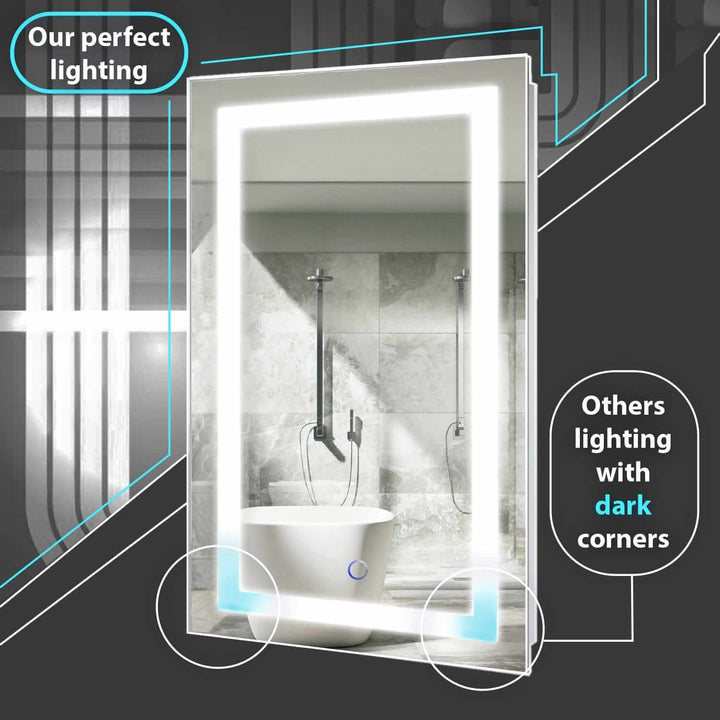 Krugg Icon 18 x 30 LED Bathroom Mirror - Defogger & Dimmer