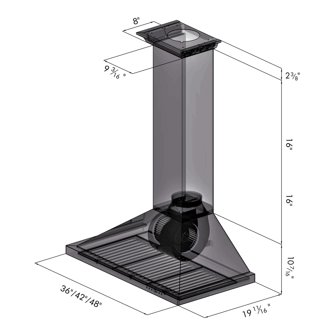 ZLINE 48" Convertible Vent Wall Mount Range Hood in Stainless Steel with Crown Molding