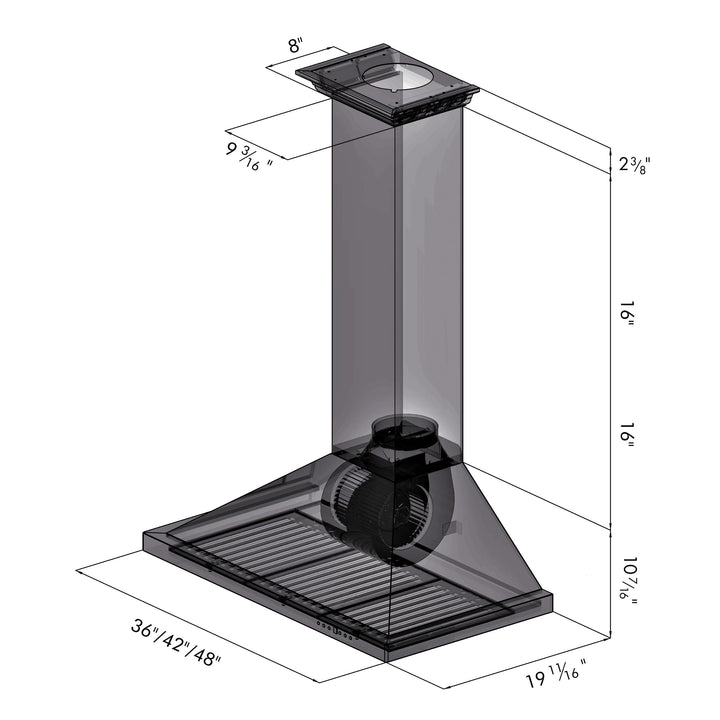 ZLINE 48" Convertible Vent Wall Mount Range Hood in Stainless Steel with Crown Molding
