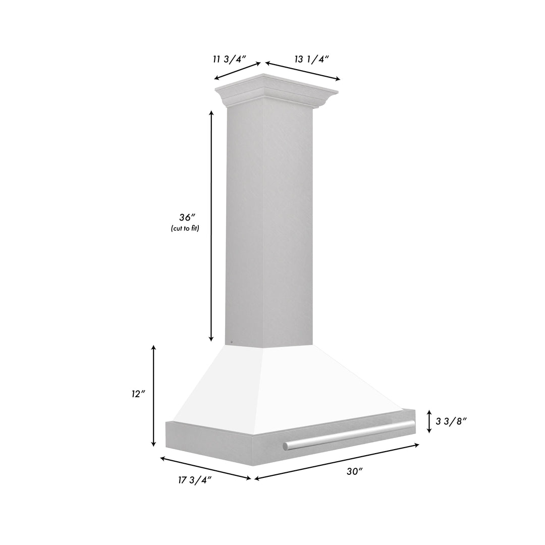 ZLINE 30 Inch DuraSnow® Stainless Steel Range Hood with White Matte Shell and Stainless Steel Handle, KB4SNX-WM-30