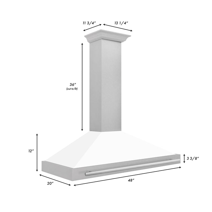 ZLINE 48 Inch DuraSnow® Stainless Steel Range Hood with White Matte Shell and Stainless Steel Handle, KB4SNX-WM-48