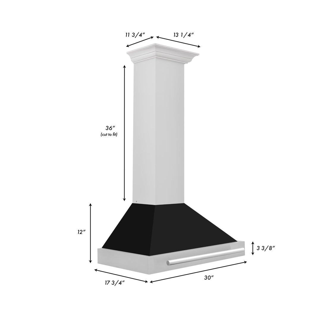 ZLINE 30 Inch Stainless Steel Range Hood with Black Matte Shell and Stainless Steel Handle, KB4STX-BLM-30