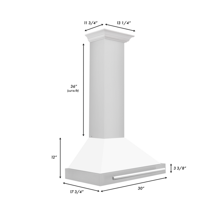 ZLINE 30 Inch Stainless Steel Range Hood with White Matte Shell and Stainless Steel Handle, KB4STX-WM-30