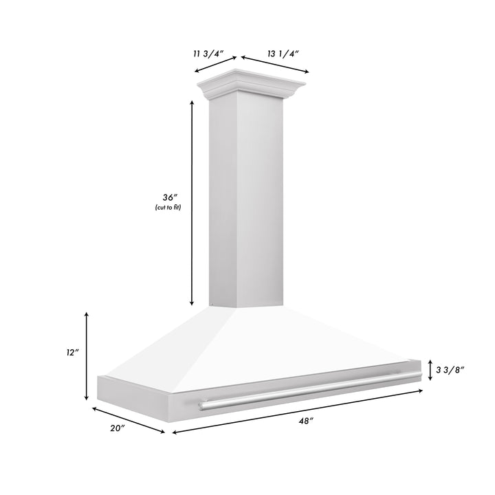 ZLINE 48 Inch Stainless Steel Range Hood with White Matte Shell and Stainless Steel Handle, KB4STX-WM-48