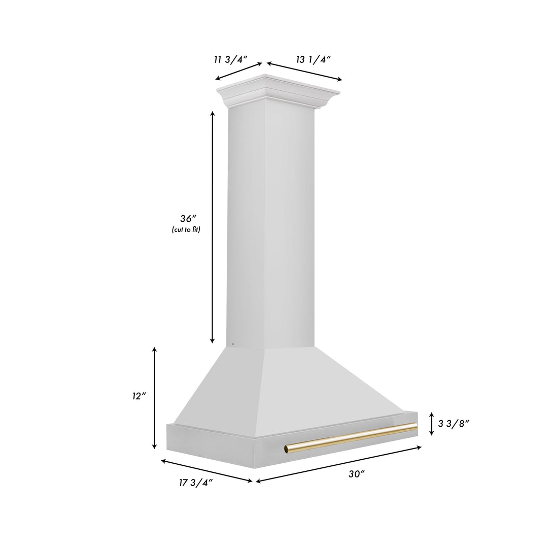 ZLINE 30 Inch Autograph Edition Stainless Steel Range Hood with Gold Handle, KB4STZ-30-G