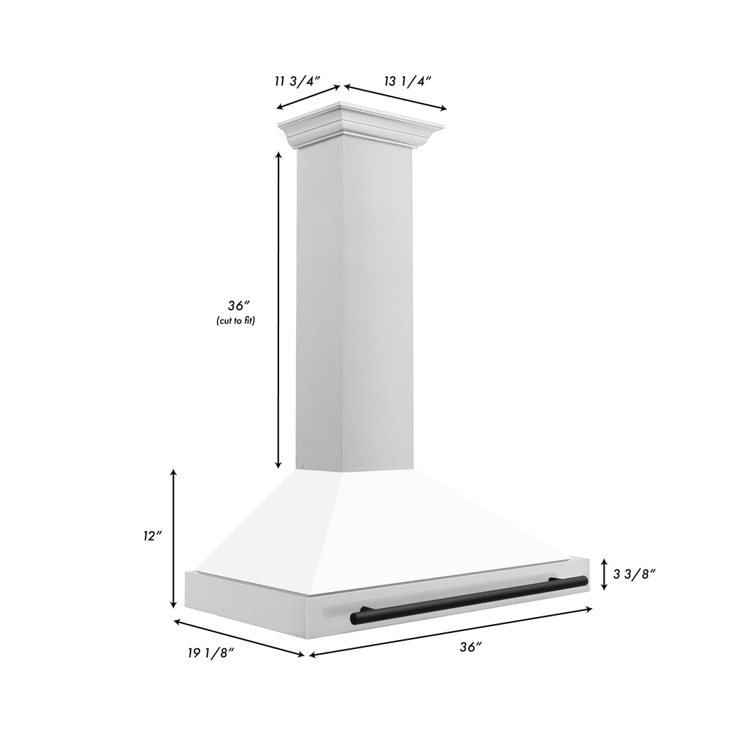 ZLINE 36" Autograph Edition Range Hood in Stainless Steel with White Matte Shell and Black Handle, KB4STZ-WM36-MB