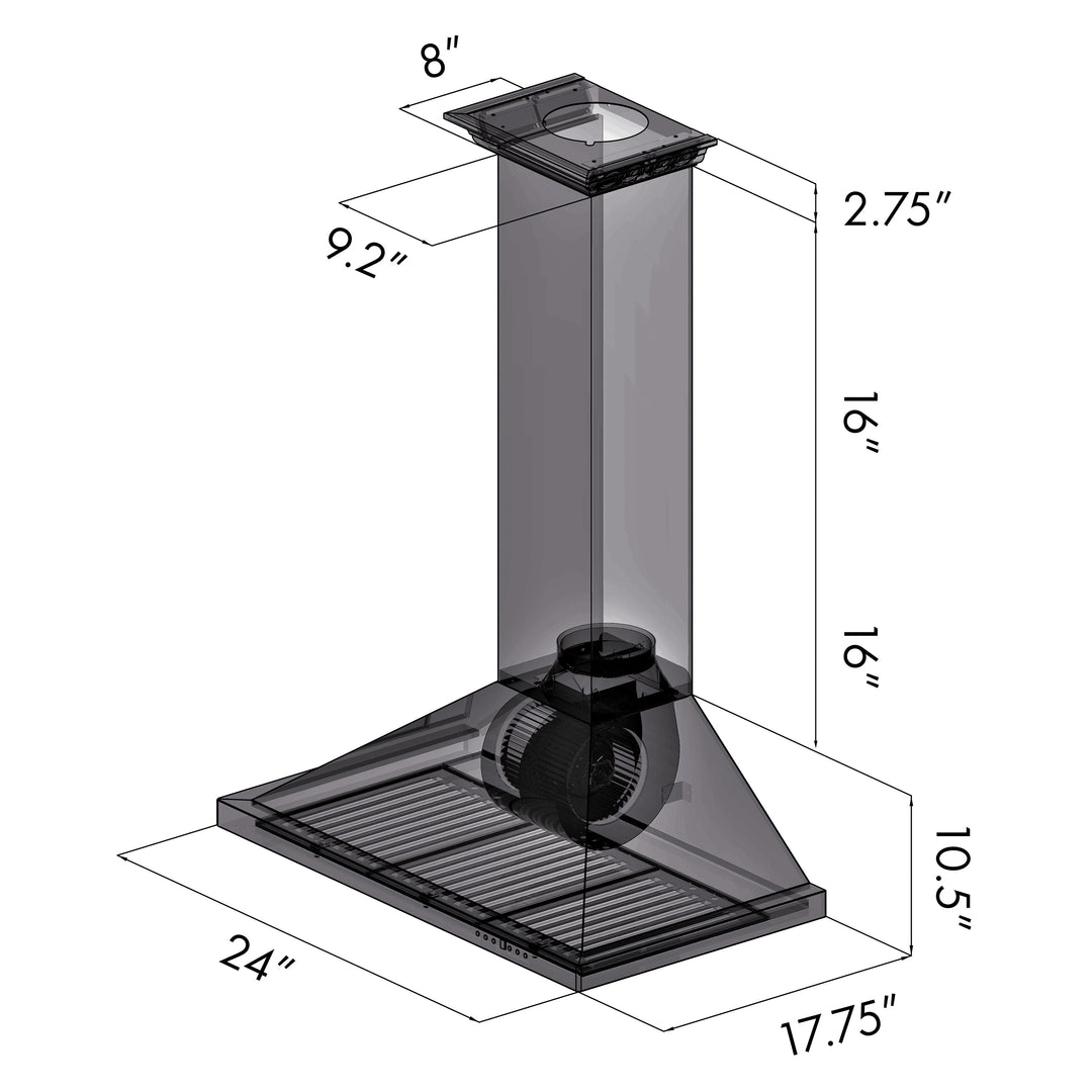 ZLINE 24" Convertible Vent Wall Mount Range Hood in Stainless Steel with Crown Molding (KBCRN-24)