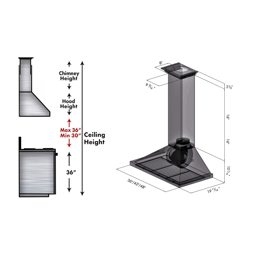 ZLINE 42" Convertible Vent Wall Mount Range Hood in Stainless Steel with Crown Molding (KBCRN-42)