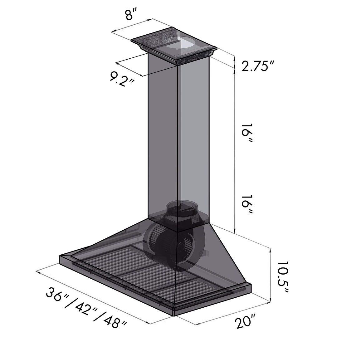 42" ZLINE CrownSound™Ducted Vent Wall Mount Range Hood in Stainless Steel with Built-in Bluetooth Speakers (KBCRN-BT-42)