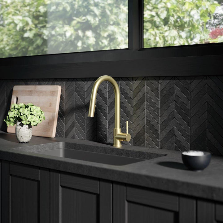 ZLINE Autograph Edition Gemini Pull Down Single Handle Kitchen Faucet in Champagne Bronze (GEM-KF-CB)