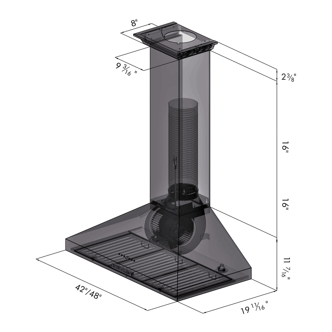 ZLINE 42" Convertible Vent Convertible Vent Wall Mount Range Hood in Stainless Steel with Crown Molding (KL3CRN-42)