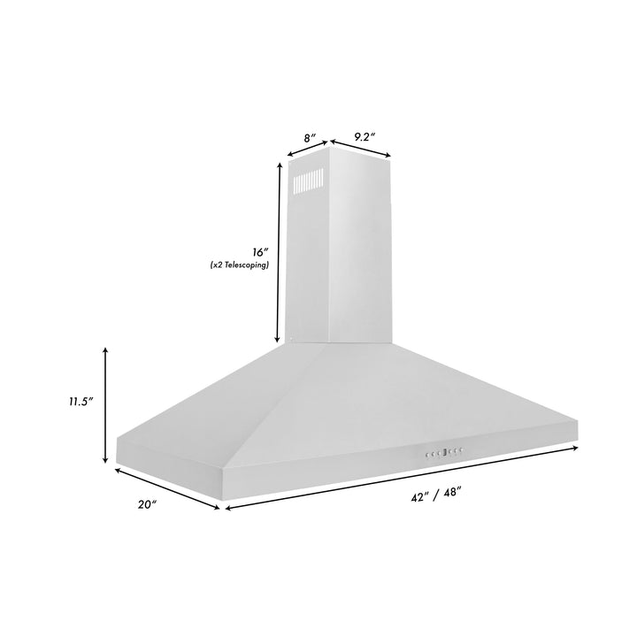 ZLINE 48" Convertible Vent Convertible Vent Wall Mount Range Hood in Stainless Steel