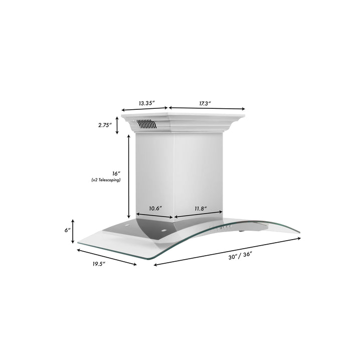 36" ZLINE CrownSound™Ducted Vent Wall Mount Range Hood in Stainless Steel with Built-in Bluetooth Speakers (KN4CRN-BT-36)