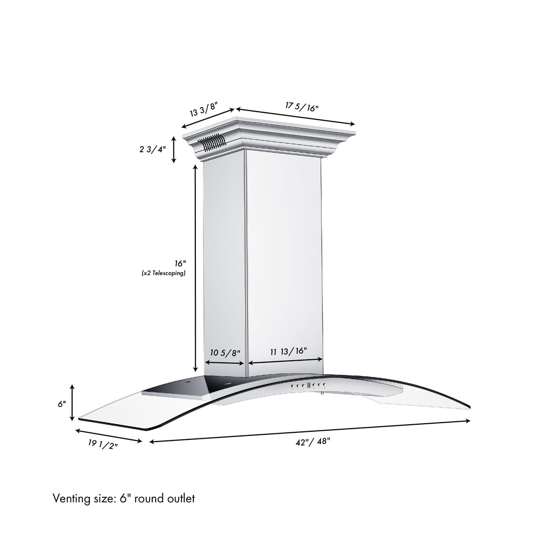 48" ZLINE CrownSound™Ducted Vent Wall Mount Range Hood in Stainless Steel with Built-in Bluetooth Speakers (KN4CRN-BT-48)
