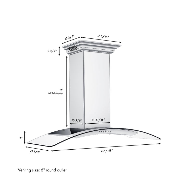 48" ZLINE CrownSound™Ducted Vent Wall Mount Range Hood in Stainless Steel with Built-in Bluetooth Speakers (KN4CRN-BT-48)