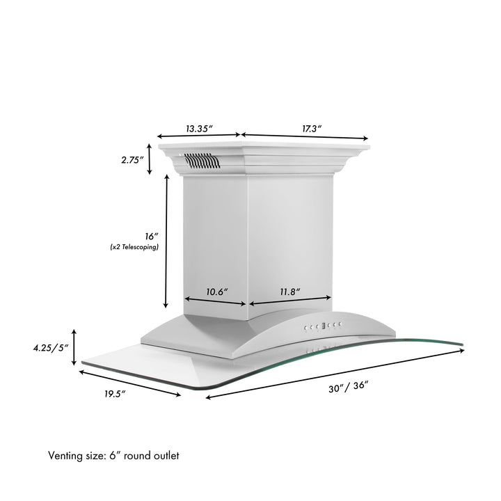 36" ZLINE CrownSound™Ducted Vent Wall Mount Range Hood in Stainless Steel with Built-in Bluetooth Speakers (KNCRN-BT-36)