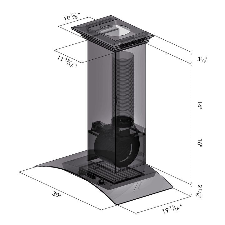 ZLINE 30" Convertible Vent Wall Mount Range Hood in Stainless Steel &amp; Glass with Crown Molding (KZCRN-30)