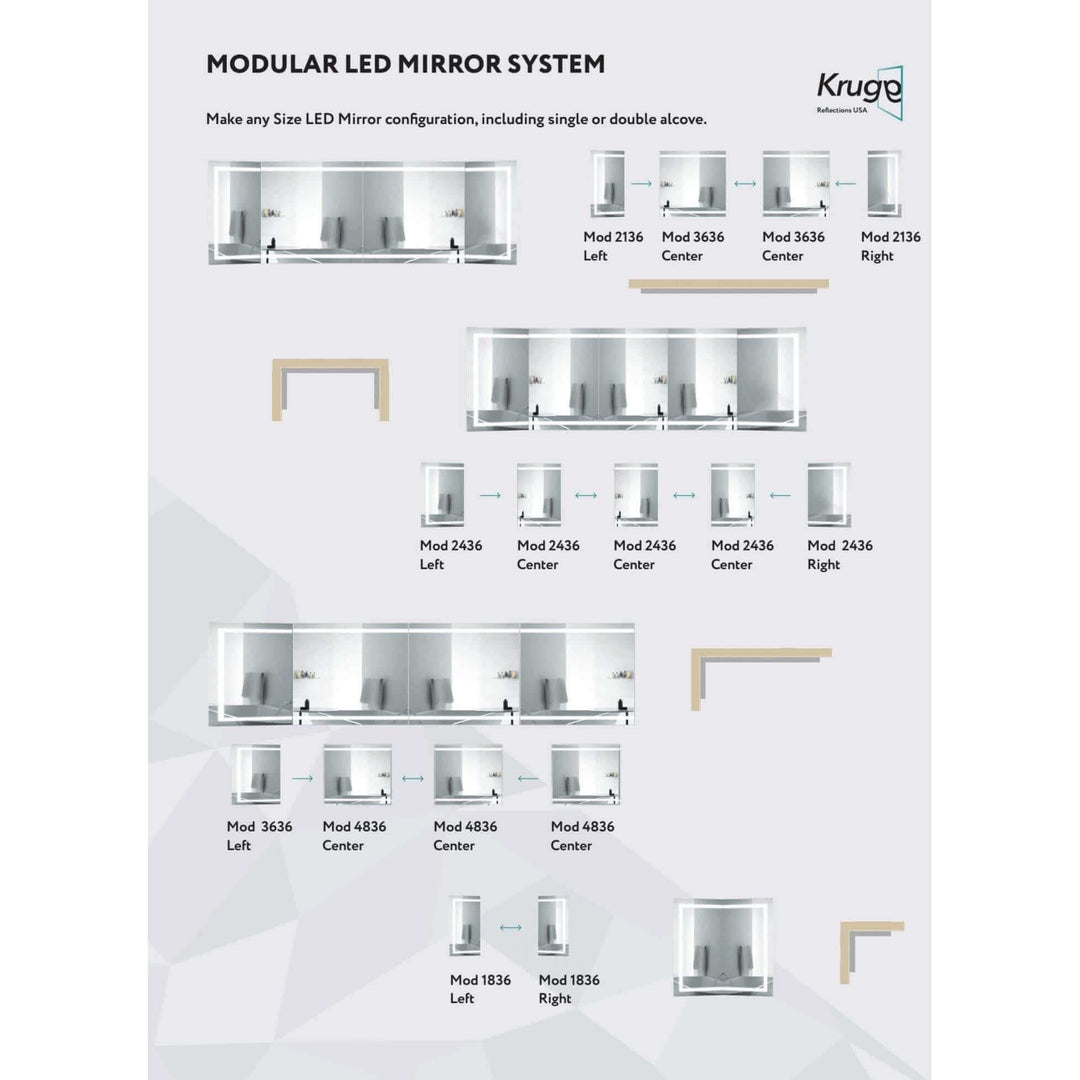 Krugg Modular 21x36 Corner LED Mirror - Left or Right Mirror