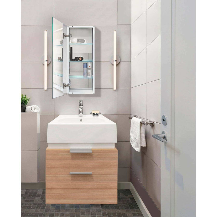 Krugg Plaza Medicine Cabinet with mirrored surface, ideal for recessed or surface mount installation, optimizing bathroom space and brightness.