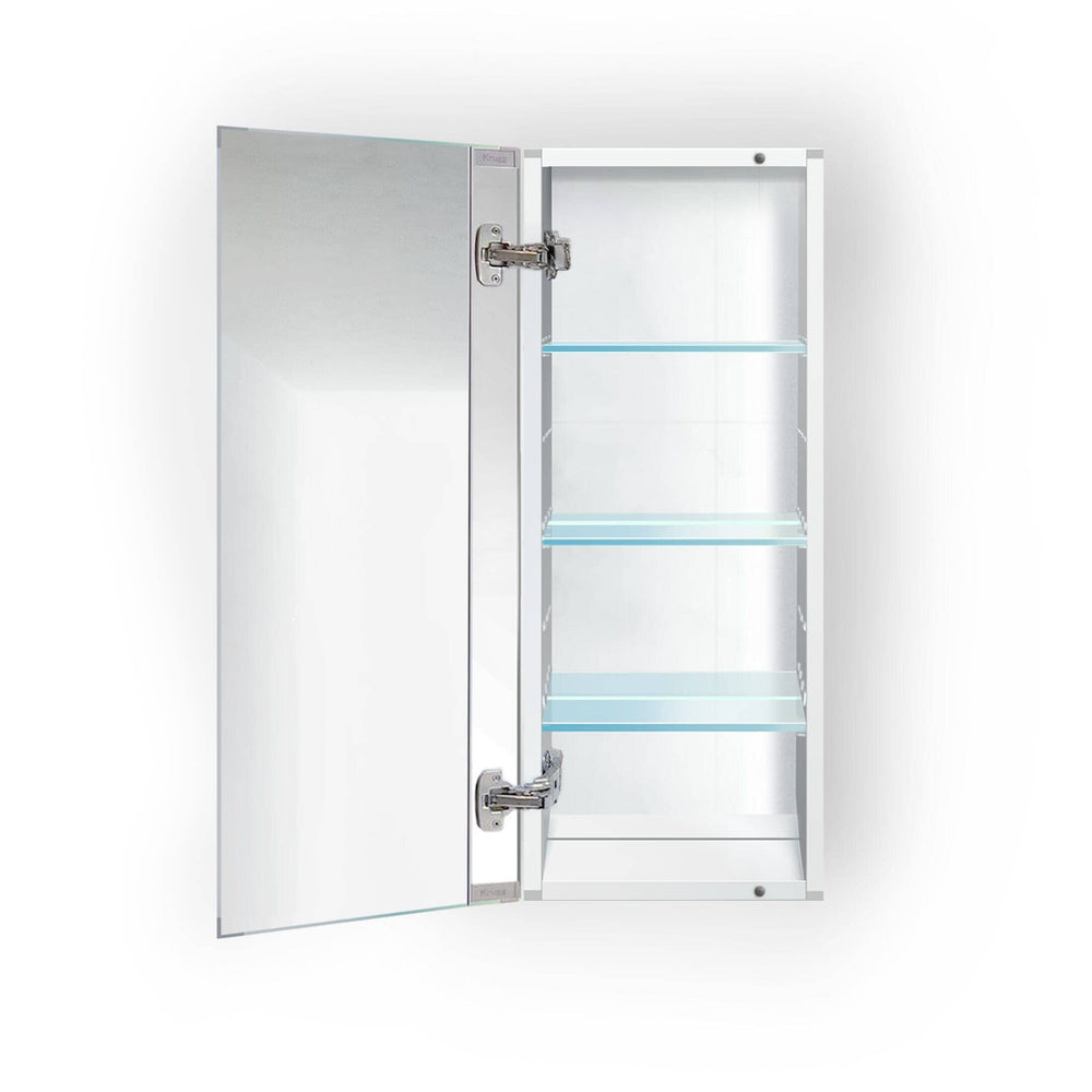 Krugg Plaza Medicine Cabinet with Mirrored Surface, Recessed and Surface Mount Options for Space Optimization and Adjustable Storage