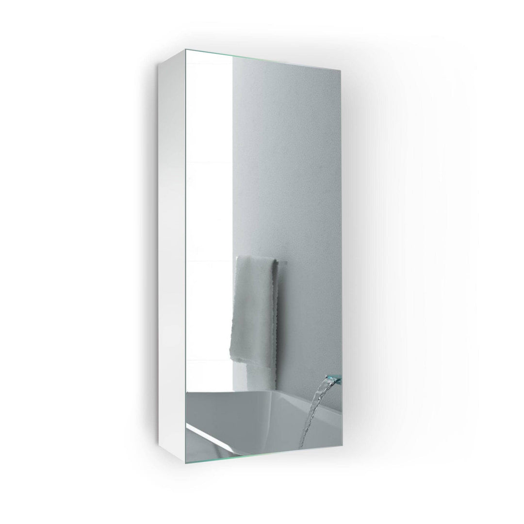 Krugg Plaza Medicine Cabinet with mirrored surface, featuring both recessed and surface mount options for customizable installation.