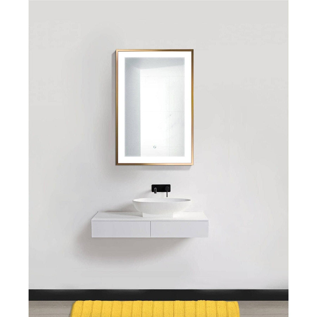 Krugg Soho 24" x 36" Matte Gold LED Bathroom Mirror