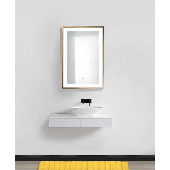 Krugg Soho 24" x 36" Matte Gold LED Bathroom Mirror