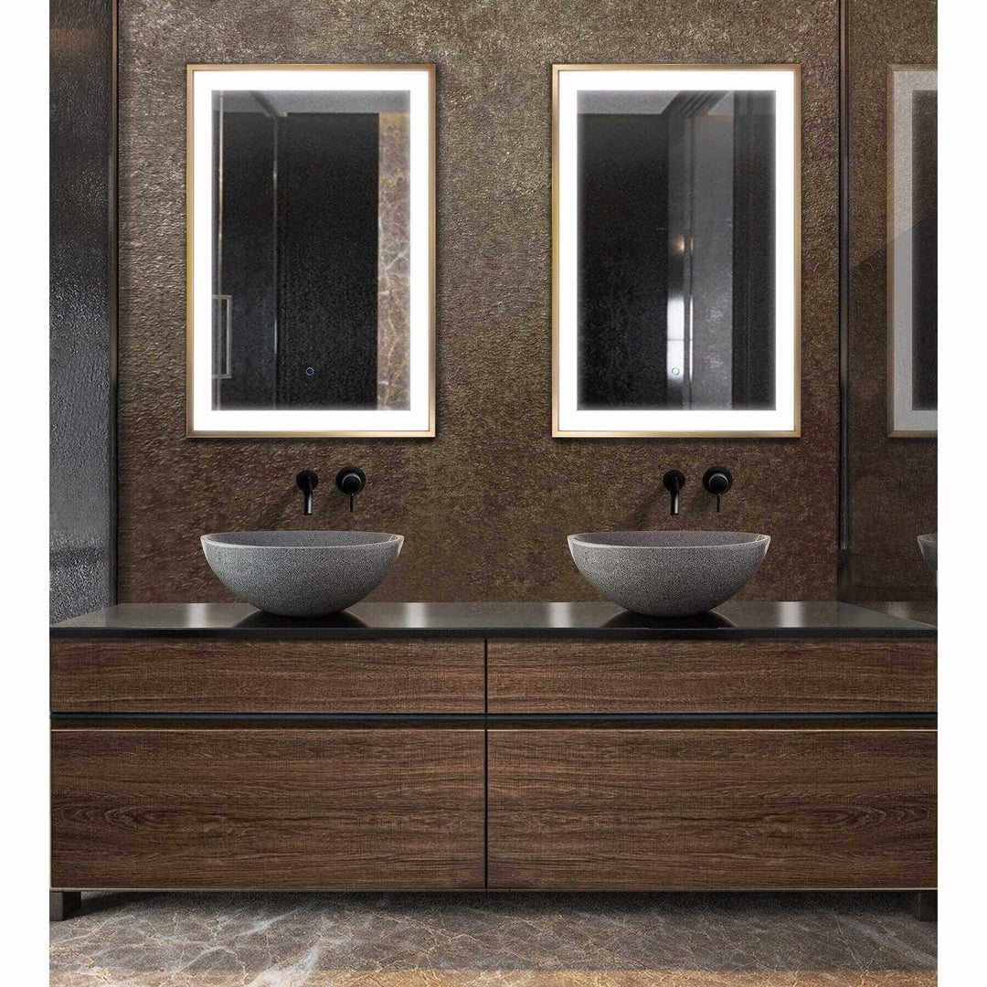 Krugg Soho 24" x 36" Matte Gold LED Bathroom Mirror