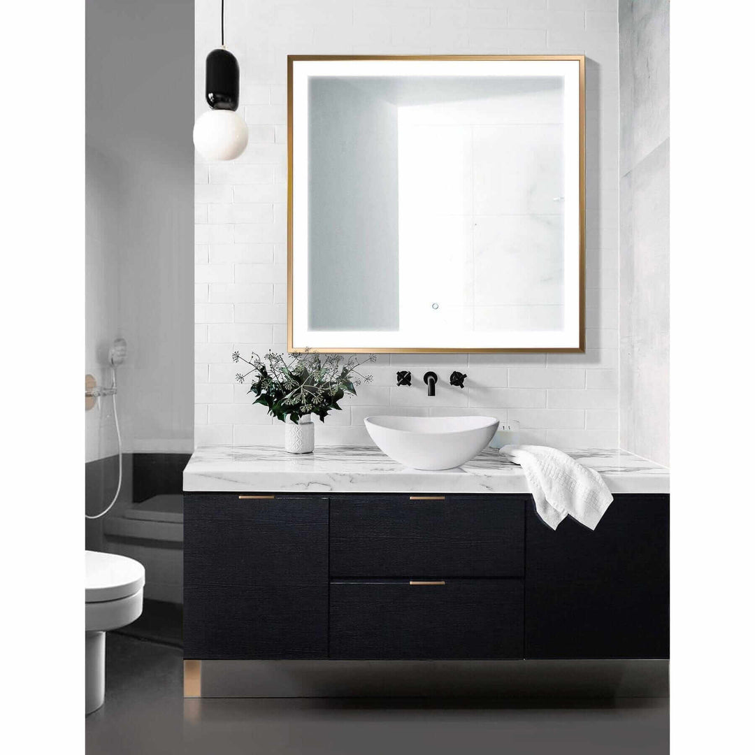 Krugg Soho 36 x 36 Matte Gold LED Bathroom Mirror