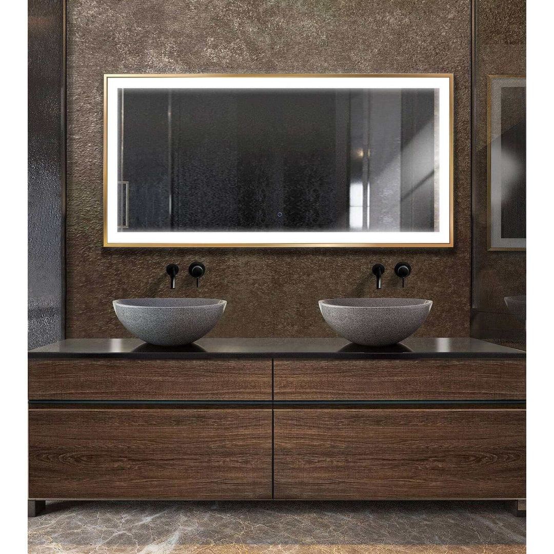 Krugg Soho 60 x 30 Matte Gold LED Bathroom Mirror
