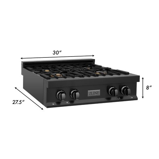 ZLINE 30" Porcelain Stovetop W/ 4 Gas Burners Black Stainless Steel