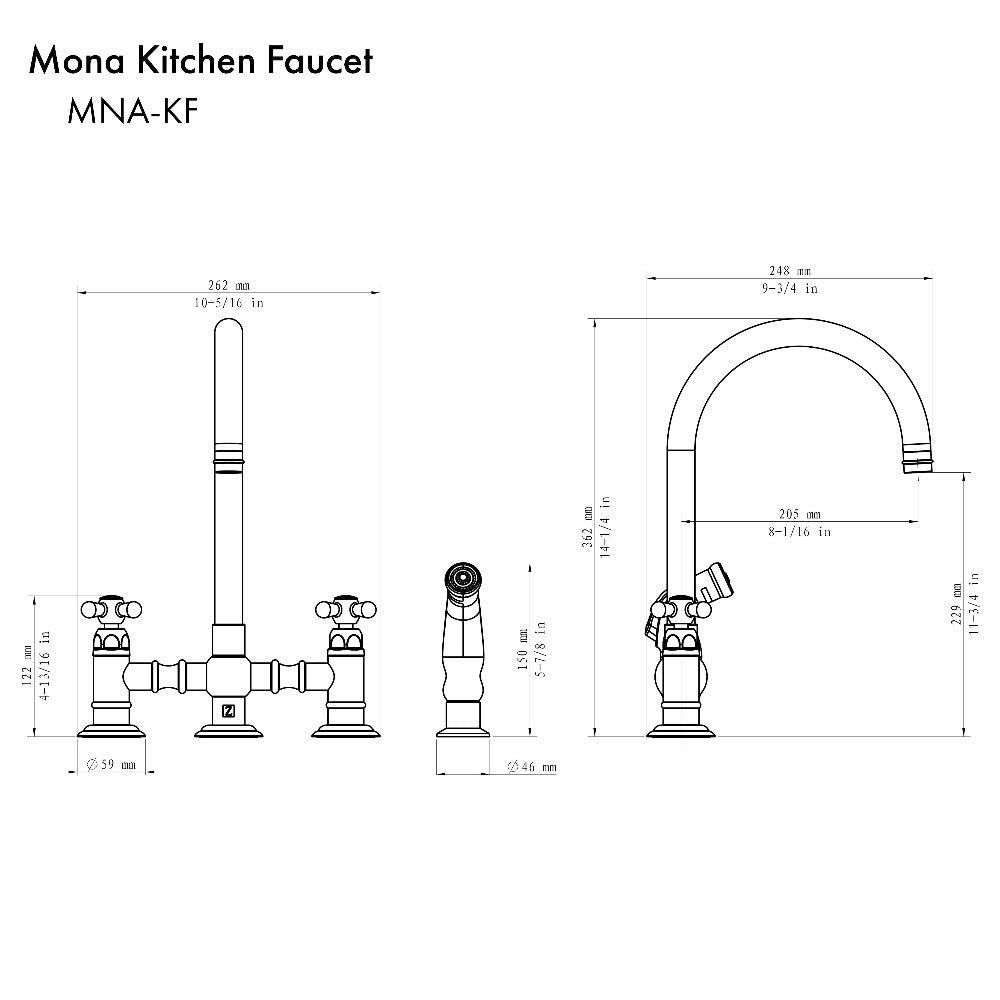 ZLINE Mona Kitchen Faucet and Side Sprayer in Oil Rubbed Bronze (MNA-KF-ORB)