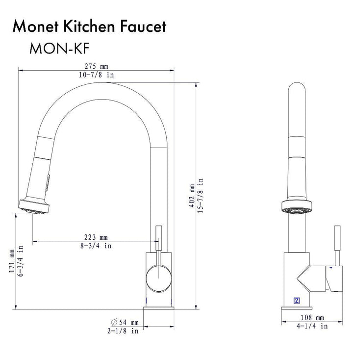 ZLINE Autograph Edition Monet Pull Down Single Handle Kitchen Faucet in Polished Gold (MON-KF-PG)