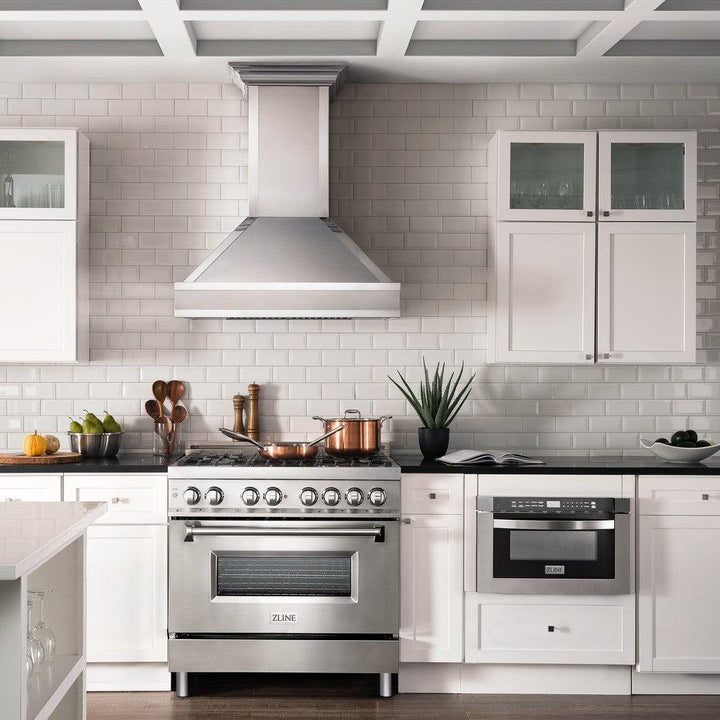 ZLINE 36 in. 4.6 cu. ft. Legacy Dual Fuel Range with Gas Cooktop and Electric Convection Oven in Stainless Steel with 6 Brass Burners (RA-BR-36)