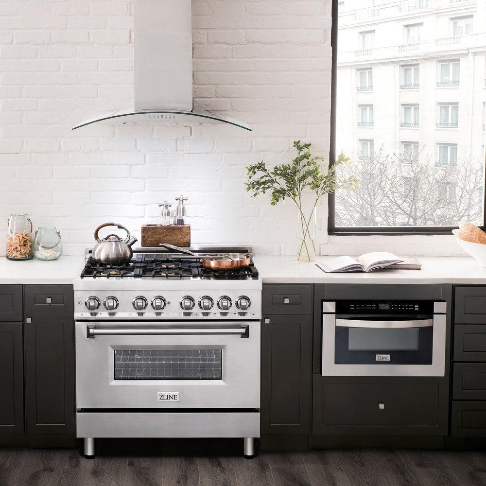 ZLINE 36 in. 4.6 cu. ft. Legacy Dual Fuel Range with Gas Cooktop and Electric Convection Oven in Stainless Steel with 6 Brass Burners (RA-BR-36)