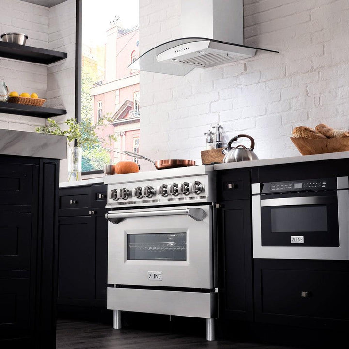 ZLINE 36 in. 4.6 cu. ft. Legacy Dual Fuel Range with Gas Cooktop and Electric Convection Oven in Stainless Steel with 6 Brass Burners (RA-BR-36)