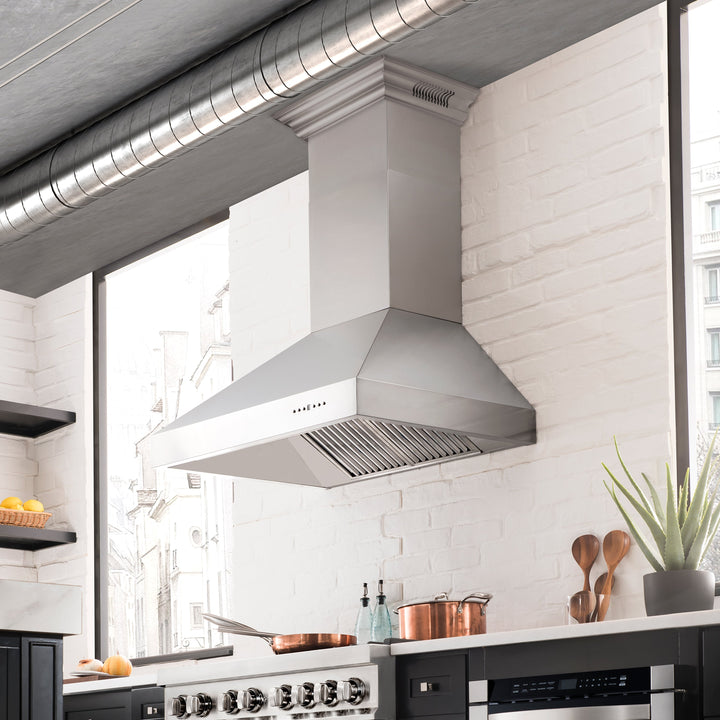 54" ZLINE CrownSound™Ducted Vent Professional Wall Mount Range Hood in Stainless Steel with Built-in Bluetooth Speakers (697CRN-BT-54)