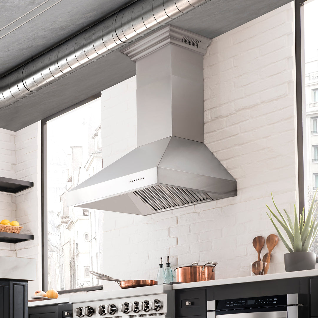 48" ZLINE CrownSound™Ducted Vent Professional Wall Mount Range Hood in Stainless Steel with Built-in Bluetooth Speakers (697CRN-BT-48)