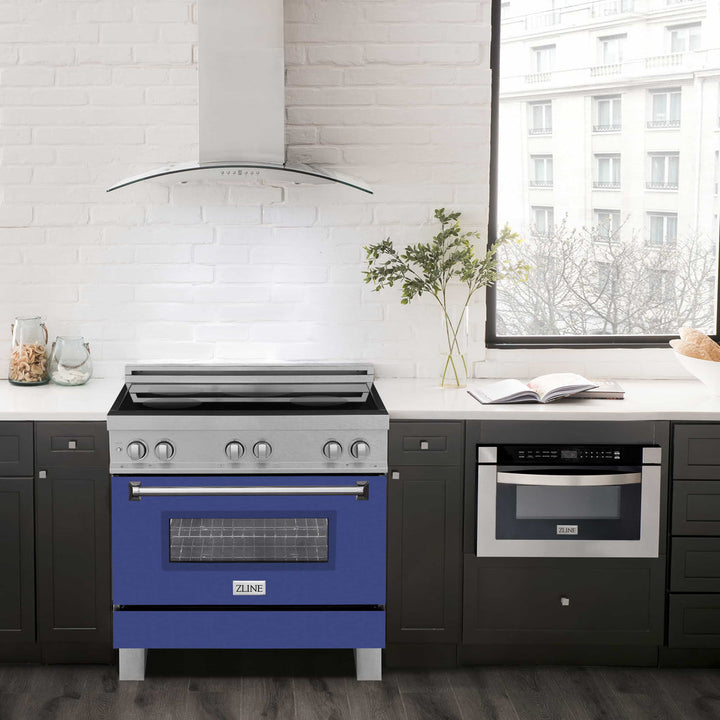 ZLINE 36" 4 Element Stove &amp; Oven In Blue Matte Induction Range