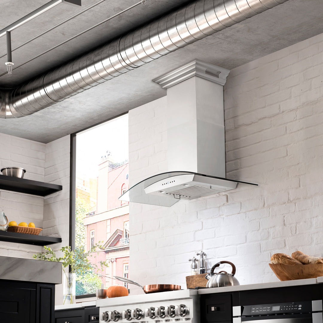 36" ZLINE CrownSound™Ducted Vent Wall Mount Range Hood in Stainless Steel with Built-in Bluetooth Speakers (KZCRN-BT-36)