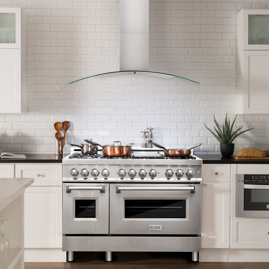 ZLINE 48" Convertible Vent Convertible Vent Wall Mount Range Hood in Stainless Steel &amp; Glass