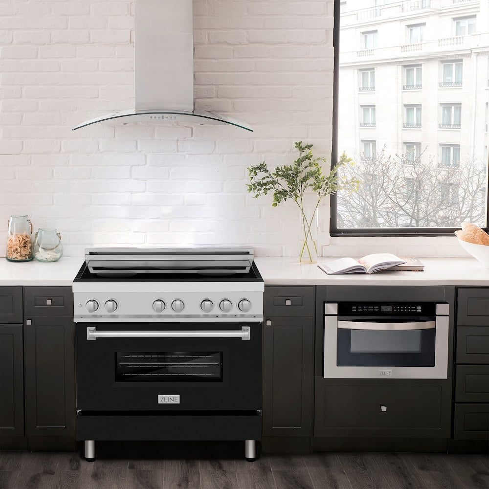 ZLINE 36 in. 4.6 cu. ft. Legacy Induction Range with 5 Element Cooktop and Electric Oven in Satin Stainless Steel and Black Matte Door, Open Box-Excellent Condition