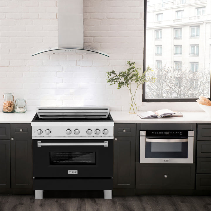 ZLINE 36" 4.6 cu. ft. Induction Range with a 5 Element Stove and Electric Oven in Durasnow and Black Matte, RAINDS-BLM-36