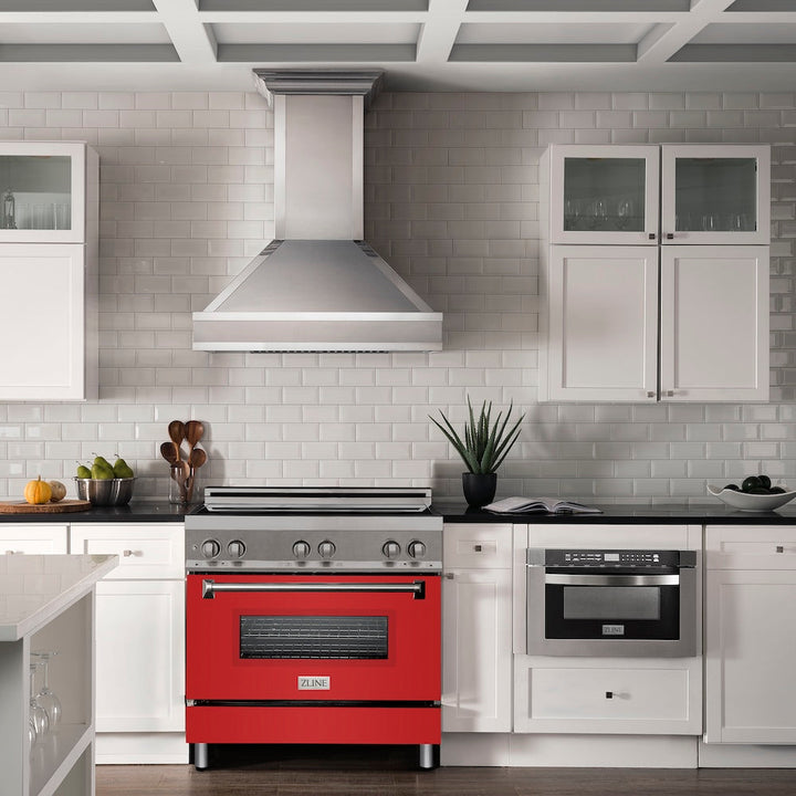 ZLINE 36 in. 4.6 cu. ft. Legacy Induction Range with 5 Element Cooktop and Electric Oven in Stainless Steel and Red Matte Door, Open Box-Excellent Condition
