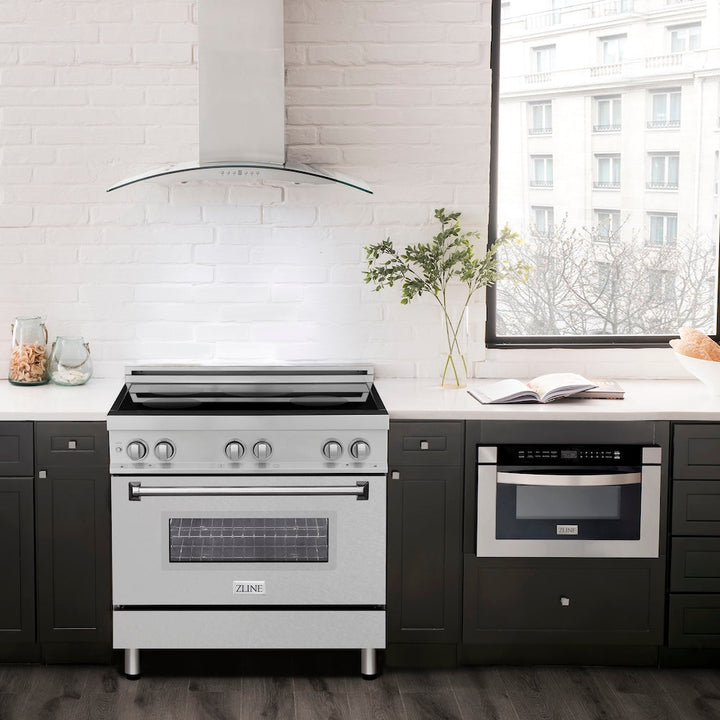 ZLINE 36 in. 4.6 cu. ft. Legacy Induction Range with 5 Element Cooktop and Electric Oven in Stainless Steel with Satin Stainless Steel, Open Box-Excellent Condition